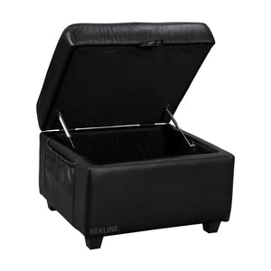 Large Black Leather Footstool | Storage Ottoman for Sofa | 49cm H x 58cm W x 66cm L - Square  | Ravenna by REKLINE