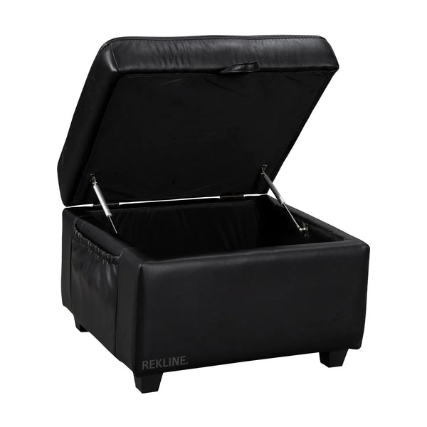 Large Black Leather Footstool | Storage Ottoman for Sofa | 49cm H x 58cm W x 66cm L - Square  | Ravenna by REKLINE