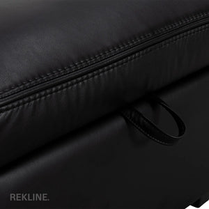 Large Black Leather Footstool | Storage Ottoman for Sofa | 49cm H x 58cm W x 66cm L - Square  | Ravenna by REKLINE