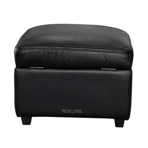 Large Black Leather Footstool | Storage Ottoman for Sofa | 49cm H x 58cm W x 66cm L - Square  | Ravenna by REKLINE