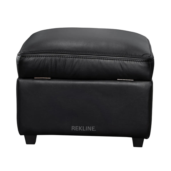 Large Black Leather Footstool | Storage Ottoman for Sofa | 49cm H x 58cm W x 66cm L - Square  | Ravenna by REKLINE