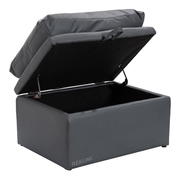 Large Grey Leather Footstool | Padded Storage Ottoman for Sofa | 55cm H x 52cm W x 73cm L - Square  | Bari by REKLINE