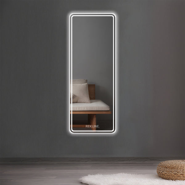 Full Length Frameless Large LED Mirror | Copper-Free Silver Glass & Alloy Lamp Trough | 70×180 cm | Miami Glow Mirror By REKLINE