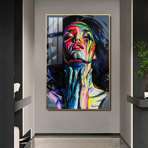 Portrait of a Woman LED Canvas | Remote & Plug, Gold/Black Alloy Frame | 100 × 150 cm by REKLINE
