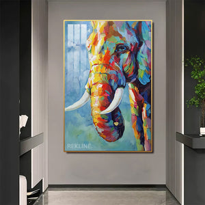 Colourful Elephant LED Art Canvas | Remote & Plug, Gold/Black Alloy Frame | 100 × 150 cm | By REKLINE