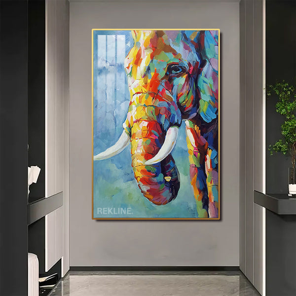 Colourful Elephant LED Art Canvas | Remote & Plug, Gold/Black Alloy Frame | 100 × 150 cm | By REKLINE