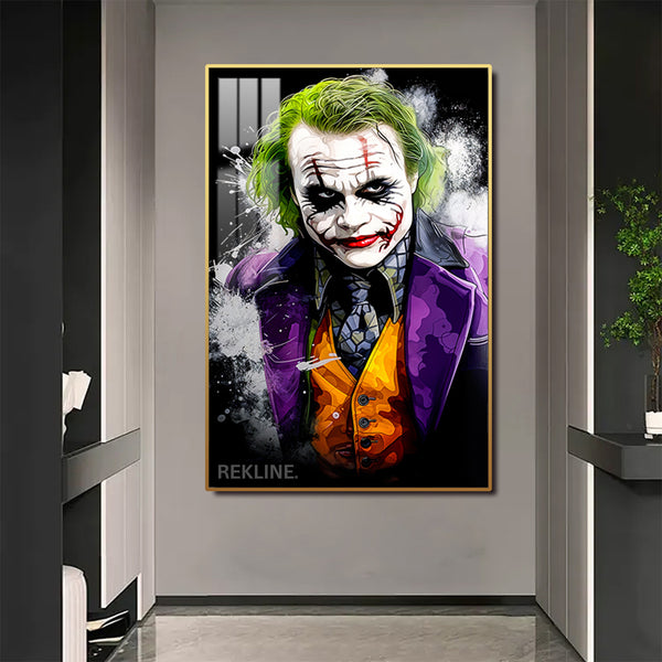 The Joker LED Wall Art | Modern LED Canvas with Glow Frame in Black Or Gold | Rekline