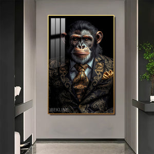Chimpanzee Painting Wall Art | LED Canvas with Remote & Plug in Gold/Black Alloy Frame | 100 × 150 cm Large Canvas | By REKLINE