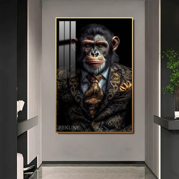 Chimpanzee Painting Wall Art | LED Canvas with Remote & Plug in Gold/Black Alloy Frame | 100 × 150 cm Large Canvas | By REKLINE