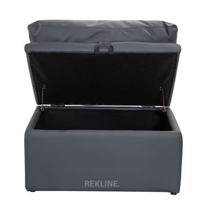 Large Grey Leather Footstool | Padded Storage Ottoman for Sofa | 55cm H x 52cm W x 73cm L - Square  | Bari by REKLINE