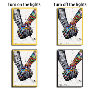 Holding Hands Painting Wall Art | Colourful Art Print With Gold/Black Alloy Frame, Remote & Plug | 100 × 150 cm | By REKLINE