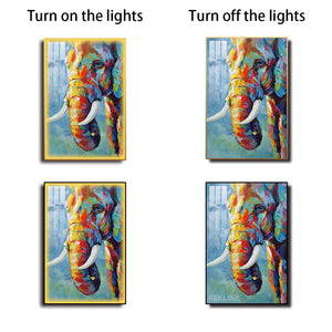 Colourful Elephant LED Art Canvas | Remote & Plug, Gold/Black Alloy Frame | 100 × 150 cm | By REKLINE