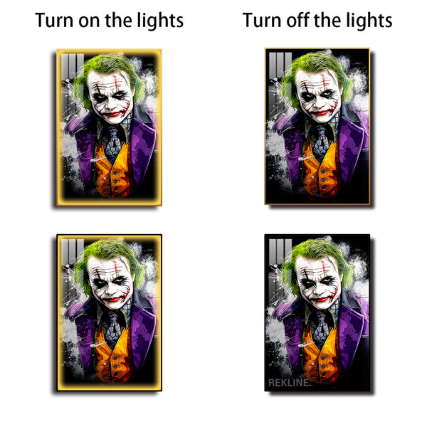 The Joker LED Wall Art | Modern LED Canvas with Glow Frame in Black Or Gold | Rekline