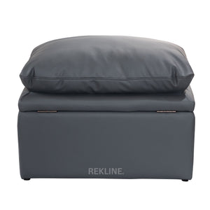 Large Grey Leather Footstool | Padded Storage Ottoman for Sofa | 55cm H x 52cm W x 73cm L - Square  | Bari by REKLINE