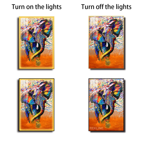 Large Elephant Canvas Wall Art | Illuminated, Premium Alloy Frame | 100 × 150 cm | Rekline