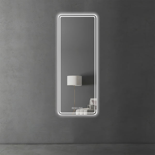 Full Length Frameless Large LED Mirror | Copper-Free Silver Glass & Alloy Lamp Trough | 70×180 cm | Miami Glow Mirror By REKLINE
