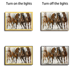 Abstract Horse Painting Wall Art | Horizontal 150×100 cm, Gold Aluminum Frame with LED Light | Rekline
