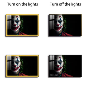 Joker Wall Art | LED Canvas in Gold or Black Frame | 150×100 cm Modern Statement Piece for Bold Interiors | By REKLINE