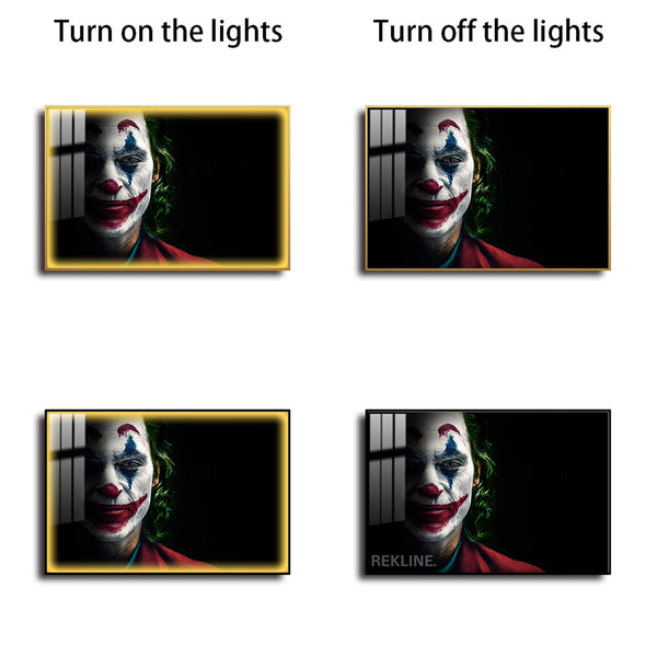 Joker Wall Art | LED Canvas in Gold or Black Frame | 150×100 cm Modern Statement Piece for Bold Interiors | By REKLINE