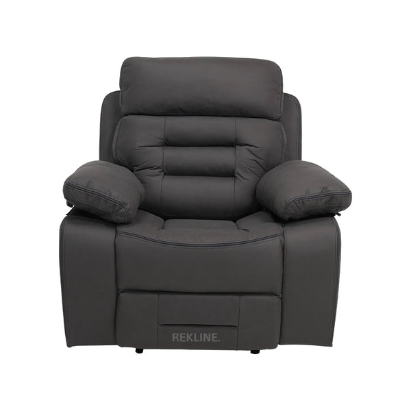 Electric Recliner Armchair in Grey Fabric | Movie & Home Cinema Chair with 8-Point Massage & Power Headrest | High-Back + Padded Lumbar | Tuscany by REKLINE