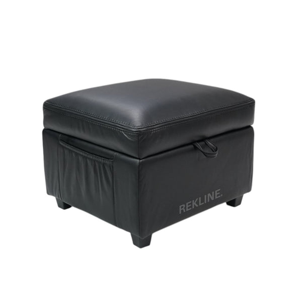 Large Black Leather Footstool | Storage Ottoman for Sofa | 49cm H x 58cm W x 66cm L - Square  | Ravenna by REKLINE