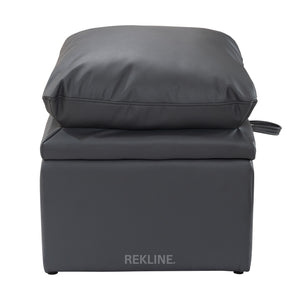 Large Grey Leather Footstool | Padded Storage Ottoman for Sofa | 55cm H x 52cm W x 73cm L - Square  | Bari by REKLINE