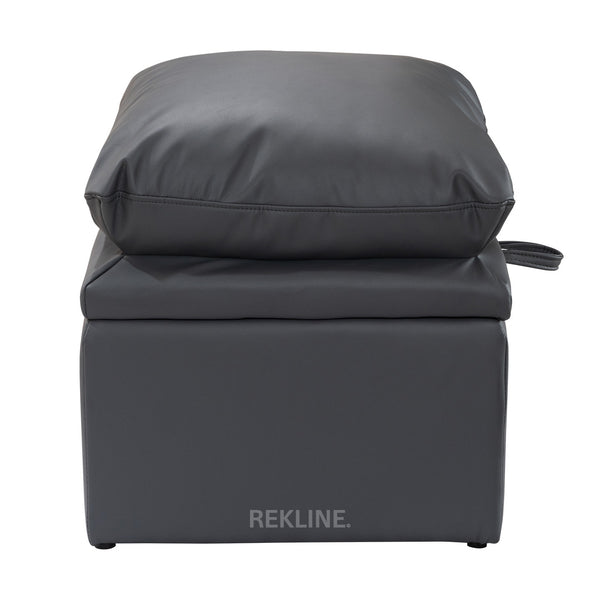 Large Grey Leather Footstool | Padded Storage Ottoman for Sofa | 55cm H x 52cm W x 73cm L - Square  | Bari by REKLINE