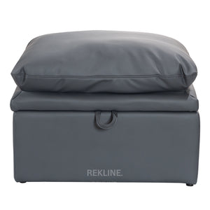 Large Grey Leather Footstool | Padded Storage Ottoman for Sofa | 55cm H x 52cm W x 73cm L - Square  | Bari by REKLINE