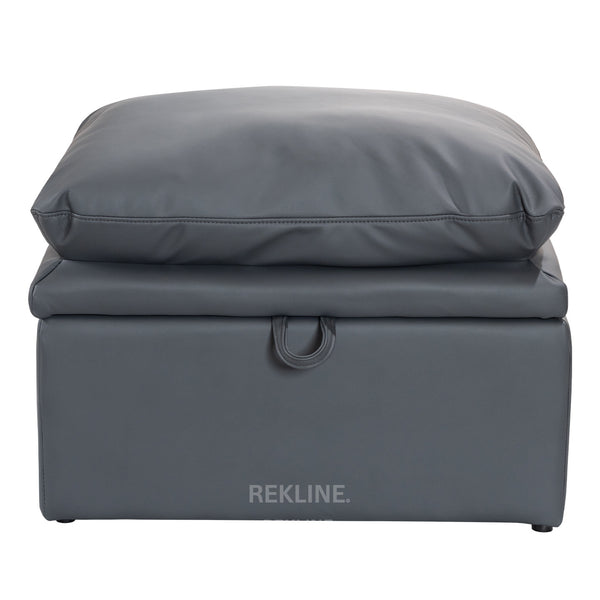 Large Grey Leather Footstool | Padded Storage Ottoman for Sofa | 55cm H x 52cm W x 73cm L - Square  | Bari by REKLINE