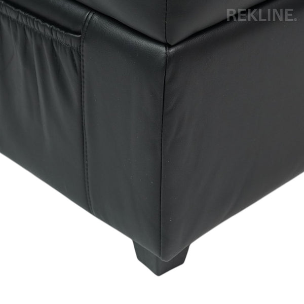 Large Black Leather Footstool | Storage Ottoman for Sofa | 49cm H x 58cm W x 66cm L - Square  | Ravenna by REKLINE
