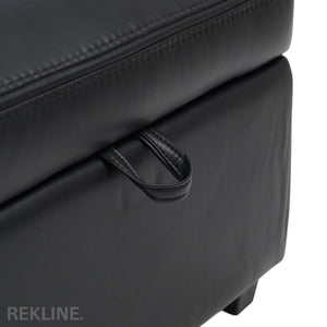 Large Black Leather Footstool | Storage Ottoman for Sofa | 49cm H x 58cm W x 66cm L - Square  | Ravenna by REKLINE