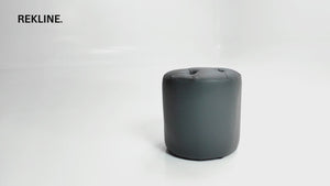 Large Round Grey Leather Pouffe Footstool for Sofa | 41cm H x 38cm W | Vaneto Stool by REKLINE