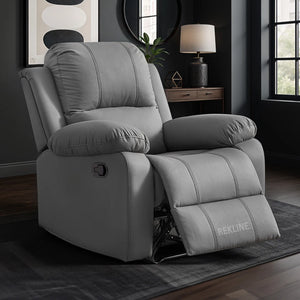 Grey Leather Recliner Chair | Manual Reclining Armchair | Space-Saving Wall Hugger | Trento 1 Seater Sofa by REKLINE